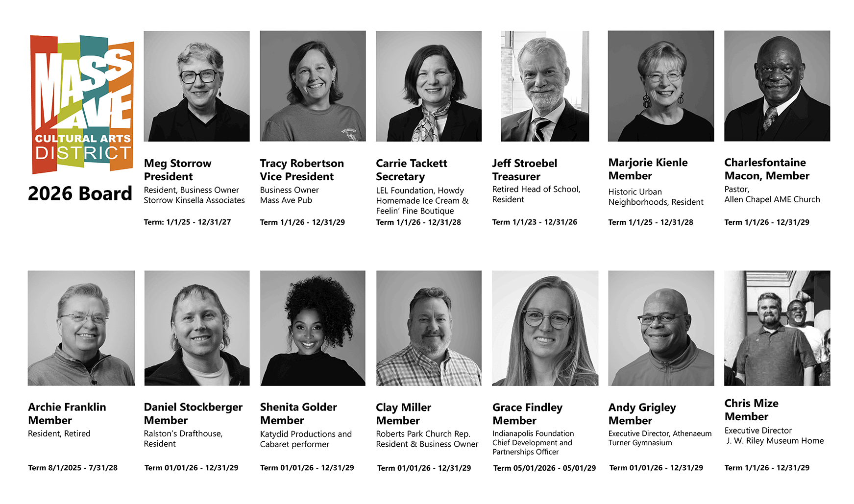Mass Ave Cultural Arts District and Mass Ave Merchants Association 2026 Board